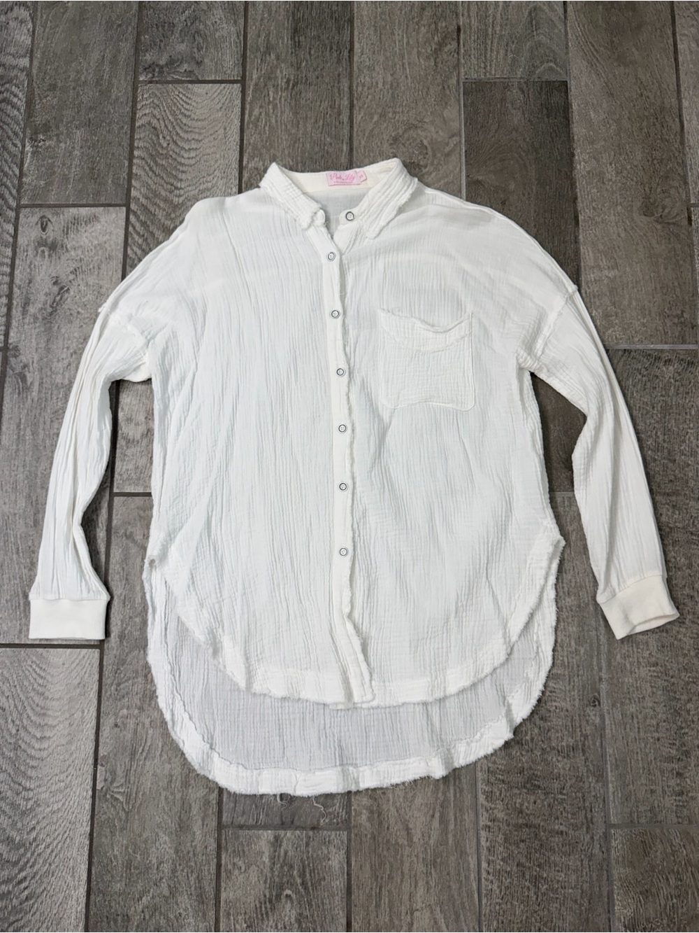 Pink Lilly White Gauze Button-Up Shirt